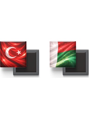 İberk Buzdolap Magnetleri - Madagaskar Bayrağı ve Türk Bayrağı - 2'li Set Magneti