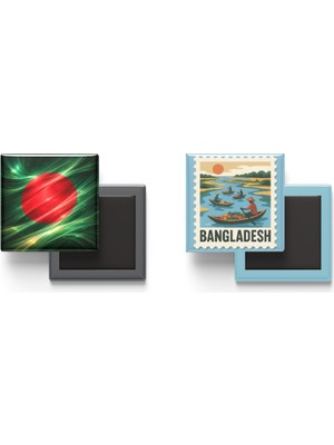 İberk Buzdolap Magnetleri - Bangladeş Bayrağı ve Posta Pulu Tema - 2'li Set Magneti
