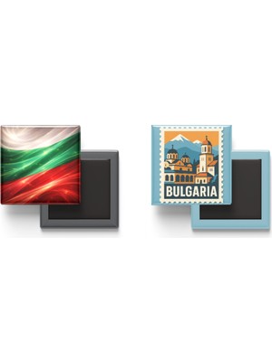 İberk Buzdolap Magnetleri - Bulgaristan Bayrağı ve Posta Pulu Tema - 2'li Set Magneti