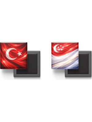 İberk Buzdolap Magnetleri - Singapur Bayrağı ve Türk Bayrağı - 2'li Set Magneti