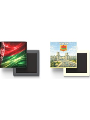İberk Buzdolap Magnetleri - Belarus Bayrağı ve Retro Tema - 2'li Set Magneti