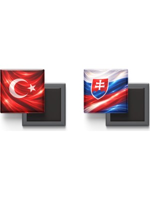 İberk Buzdolap Magnetleri - Slovakya Bayrağı ve Türk Bayrağı - 2'li Set Magneti