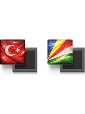 İberk Buzdolap Magnetleri - Seyşeller Bayrağı ve Türk Bayrağı - 2'li Set Magneti