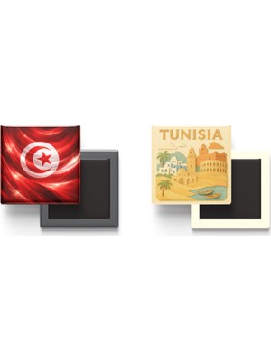 İberk Buzdolap Magnetleri - Tunus Bayrağı ve Paper Cut Tema - 2'li Set Magneti
