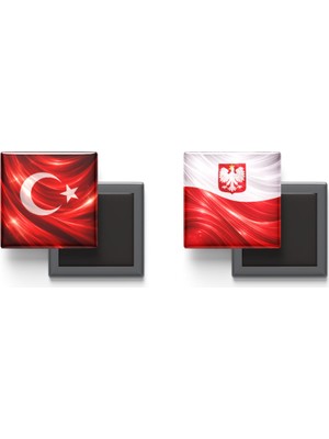 İberk Buzdolap Magnetleri - Polonya Bayrağı ve Türk Bayrağı - 2'li Set Magneti