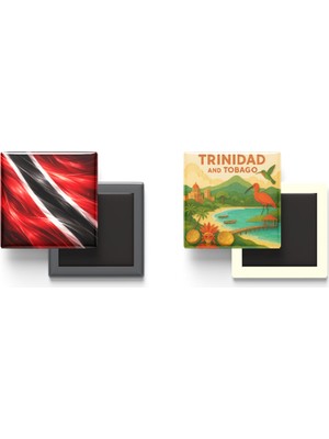 İberk Buzdolap Magnetleri - Trinidad ve Tobago Bayrağı ve Paper Cut Tema - 2'li Set Magneti