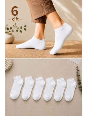 6 Çift Beyaz Patik Unisex Çorap | Pamuklu, Nefes Alan, Terletmeyen