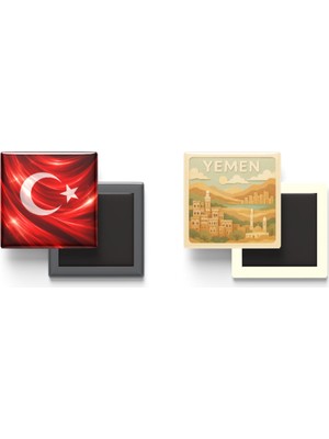 İberk Buzdolap Magnetleri - Yemen Bayrağı ve Türk Bayrağı - 2'li Set Magneti