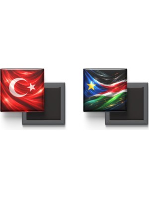 İberk Buzdolap Magnetleri - Güney Sudan Bayrağı ve Türk Bayrağı - 2'li Set Magneti