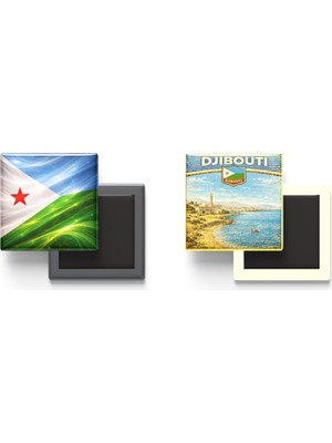 İberk Buzdolap Magnetleri - Cibuti Bayrağı ve Retro Tema - 2'li Set Magneti