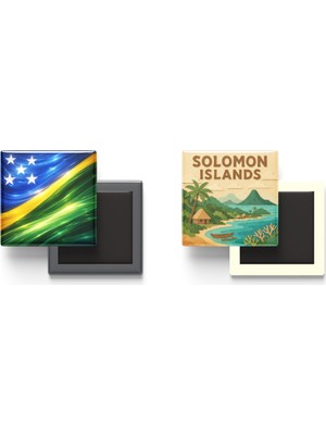 İberk Buzdolap Magnetleri - Solomon Adaları Bayrağı ve Paper Cut Tema - 2'li Set Magneti