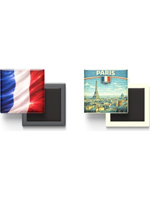İberk Buzdolap Magnetleri - Fransa Bayrağı ve Retro Tema - 2'li Set Magneti