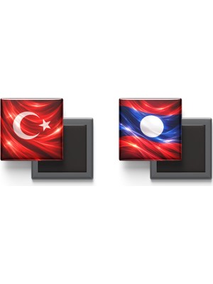 İberk Buzdolap Magnetleri - Laos Bayrağı ve Türk Bayrağı - 2'li Set Magneti