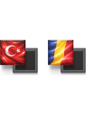 İberk Buzdolap Magnetleri - Romanya Bayrağı ve Türk Bayrağı - 2'li Set Magneti