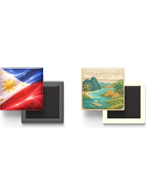 İberk Buzdolap Magnetleri - Filipinler Bayrağı ve Paper Cut Tema - 2'li Set Magneti