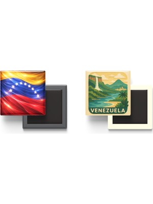İberk Buzdolap Magnetleri - Venezuela Bayrağı ve Paper Cut Tema - 2'li Set Magneti