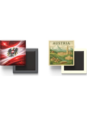 İberk Buzdolap Magnetleri - Avusturya Bayrağı ve Paper Cut Tema - 2'li Set Magneti