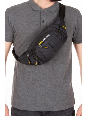 Viatox Np 622 Erkek Gri USB Kulaklık Çıkışlı Crossbody Çapraz Göğüs Omuz ve Bel Çantası SİYAH