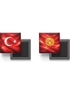 İberk Buzdolap Magnetleri - Kırgızistan Bayrağı ve Türk Bayrağı - 2'li Set Magneti