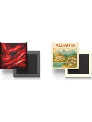 İberk Buzdolap Magnetleri - Arnavutluk Bayrağı ve Paper Cut Tema - 2'li Set Magneti