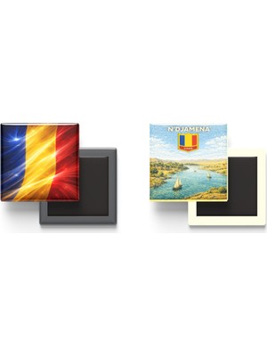 İberk Buzdolap Magnetleri - Çad Bayrağı ve Retro Tema - 2'li Set Magneti