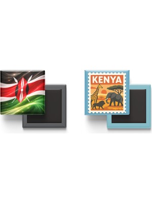 İberk Buzdolap Magnetleri - Kenya Bayrağı ve Posta Pulu Tema - 2'li Set Magneti