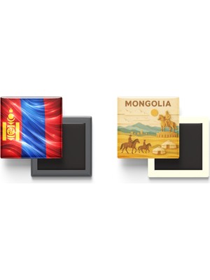 İberk Buzdolap Magnetleri - Moğolistan Bayrağı ve Paper Cut Tema - 2'li Set Magneti