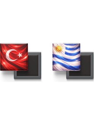 İberk Buzdolap Magnetleri - Uruguay Bayrağı ve Türk Bayrağı - 2'li Set Magneti