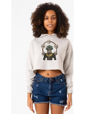 Tshirthane Demon Slayer Anime Hantengu Clone Beyaz Kırçıllı Kadın Crop Kapşonlu