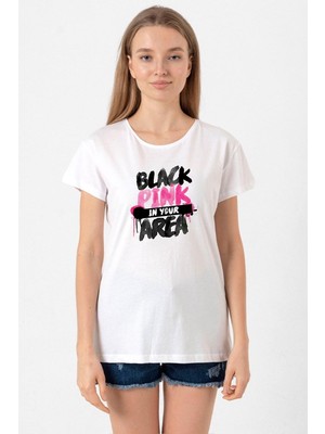 Black Pink In Your Area Beyaz Kadın Bisikletyaka Tshirt