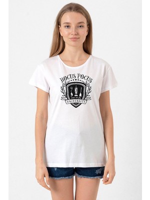 Hocus Pocus University Beyaz Kadın Bisikletyaka Tshirt