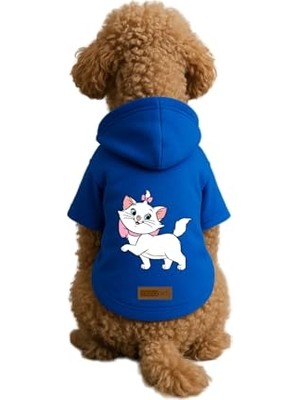 Die Grup Baskılı Içi Polarlı Köpek ve Kedi Kıyafeti & Elbisesi - Mavi Renk Kapüşonlu Hoodie B05F2, M