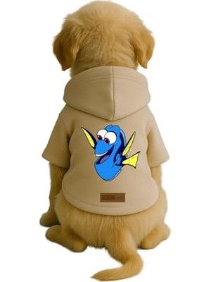 Die Grup Baskılı Içi Polarlı Köpek ve Kedi Kıyafeti & Elbisesi - Bej Renk Kapüşonlu Hoodie B11AD 4xl