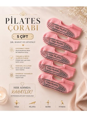 Çorap Vitrini Her Adımda Rahatlık: 5 Çift Pembe Pilates ve Yoga Çorabı Seti - Silikon Kaymaz Tabanlı