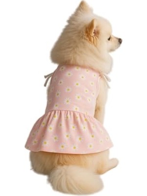 Die Grup Kedi ve Köpek Kıyafeti & Elbisesi Pembe Papatyalı Elbise L