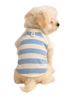 Die Grup %100 Pamuk Kedi ve Köpek Kıyafeti Mavi Beyaz Çizgili Basic T Shirt Xs