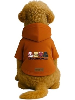 Die Grup Baskılı Içi Polarlı Köpek ve Kedi Kıyafeti & Elbisesi - Turuncu Renk Kapüşonlu Hoodie B1F58 M