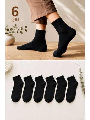 6 Çift Siyah Yarım Konç Unisex Çorap | Pamuklu, Nefes Alan, Terletmeyen