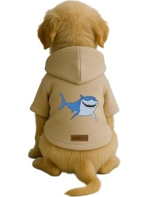Die Grup Baskılı Içi Polarlı Köpek ve Kedi Kıyafeti & Elbisesi - Bej Renk Kapüşonlu Hoodie B0A52, L
