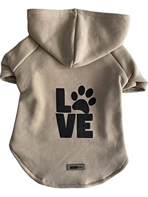 Die Grup Kapişonlu Sweatshirt Köpek ve Kedi Kıyafeti - Bej Love S Beden