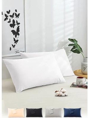 Die Grup Vionel Home Pamuklu 2'li Kapaklı Yastık Kılıfı 50X70 cm - Yumuşak ve Nefes Alabilir - Düz Renk (Beyaz)