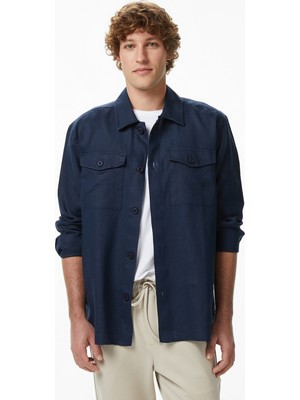 Nautica Erkek Lacivert Regular Fit Keten Gömlek
