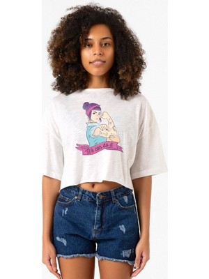 We Can Do It Beyaz Kırçıllı Kadın Crop Tshirt
