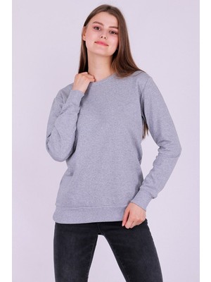 Tshirthane Gri Basic Kadın 2 iplik Sweatshirt