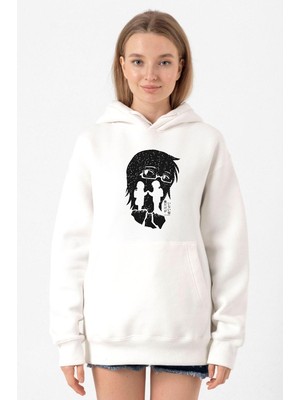 Tshirthane Erased Anime Black White Silhoette Beyaz Kadın 3ip Kapşonlu Sweatshirt