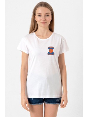 Dubious Handles Logo Beyaz Kadın Bisikletyaka Tshirt