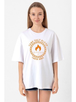 Camp Half Blood Hephaestus Beyaz Kadın Oversize Tshirt