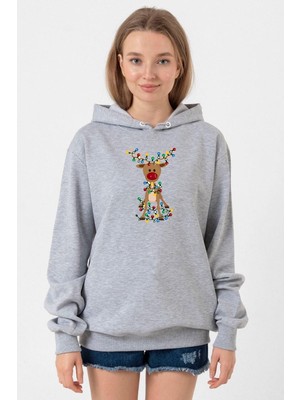 Tshirthane Adorable Reindeer Christmas Grimelanj Kadın 3ip Kapşonlu Sweatshirt