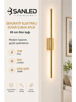 ŞANLED Dekoratif 12W Iç Mekan Gold Kasa Gün Işığı 80 cm Duvar Aplik Elektrikli