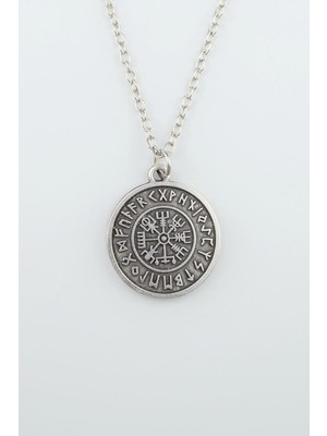 IDR Vegvisir Viking Pusula Gümüş Kaplama Düz Zincir Kolye